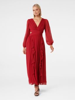 Forever New - Rosalyn Long Sleeve Frill Red Maxi Dress