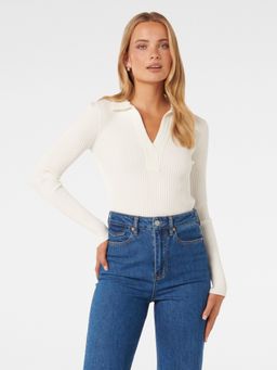 Forever New - Piper Crochet Polo Knit L/S Top