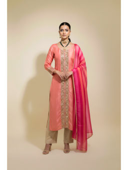 Naseebo - Womens Muslin Sequined Peach Kurta with Pant and Dupatta