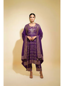 Naseebo - Womens Linen Embroidered Purple Kurta with Pant and Dupatta
