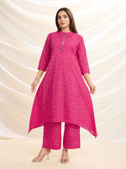 NIKATT - Womens Cotton Printed Pink Kurta with Palazzo