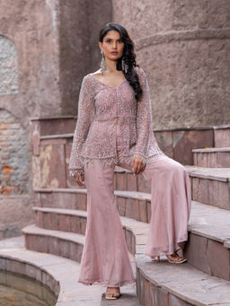 MABISH LUXE - Womens Polyester Embroidered Pink Co-Ord Set