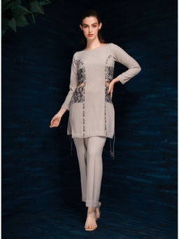 THE SILK LOVE - Womens Lycra Embroidered Grey Co-Ord Set