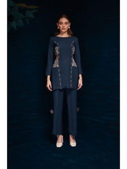 THE SILK LOVE - Womens Lycra Embroidered Teal Co-Ord Set