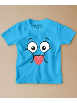 Be Awara - Tongue Out Smiley Half Sleeves Kids T-shirt Blue