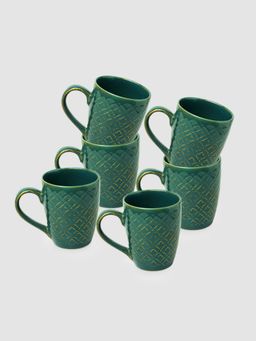 ExclusiveLane - Moroccan Turqouise Handcrafted Printed Ceramic Tea Cups Coffee Mugs -Set Of 6