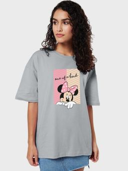 Bewakoof - Official Disney Women's Grey Unique Minnie (DL) Graphic Printed Oversized T-shirt