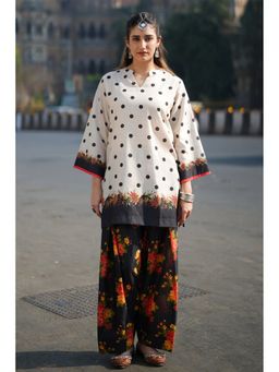 HOUSE OF KARI - Ivory Polka Floral Printed Lawn Cotton Kurta with Salwar