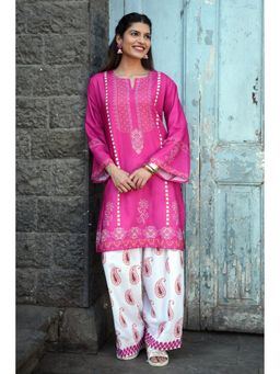 HOUSE OF KARI - Berry Pink Printed Lawn Cotton Kurta with Salwar
