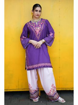 HOUSE OF KARI - Purple Floral Printed Lawn Cotton Kurta with Salwar