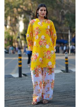 HOUSE OF KARI - Yellow Floral Printed Lawn Cotton Kurta with Salwar