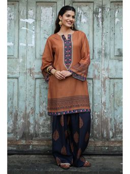 HOUSE OF KARI - Cocoa Brown Printed Lawn Cotton Kurta with Salwar