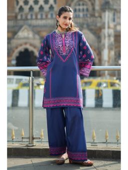 HOUSE OF KARI - Navy Blue Printed Lawn Cotton Kurta with Salwar
