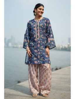 HOUSE OF KARI - Teal Floral Printed Lawn Cotton Kurta with Salwar