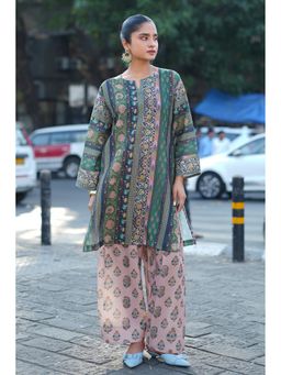 HOUSE OF KARI - Forest Green Printed Lawn Cotton Kurta with Salwar