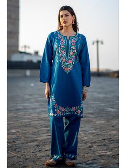 HOUSE OF KARI - Teal Chikankari Embroidered Co-ord Set