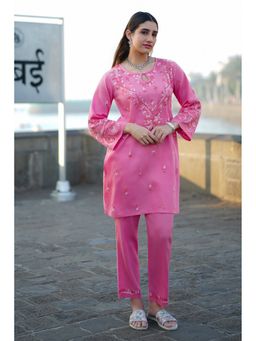HOUSE OF KARI - Pink Chikankari Embroidered Kurta with Straight Pant in Cotton