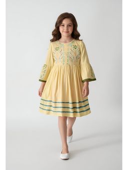 Bella Moda - Yellow Embroidered Knee Length Dress