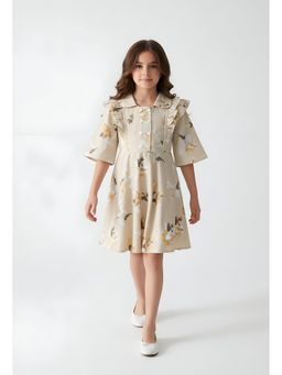 Bella Moda - Beige Floral Knee Length Dress