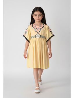 Bella Moda - Yellow Embroidered Knee Length Dress