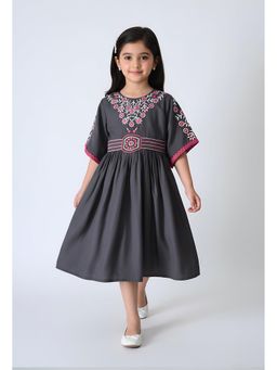 Bella Moda - Charcoal Embroidered Knee Length Dress
