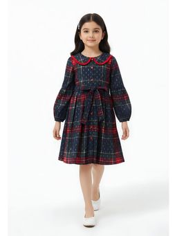 Bella Moda - Multi-Color Checks Knee Length Dress with Belt