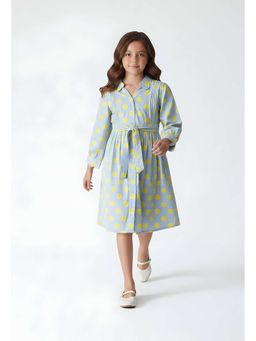 Bella Moda - Grey Polka Dots Knee Length Dress with Belt