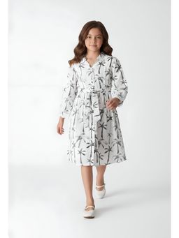 Bella Moda - White Printed Knee Length Dress with Belt