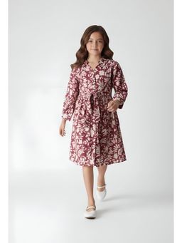 Bella Moda - Brown Floral Knee Length Dress with Belt