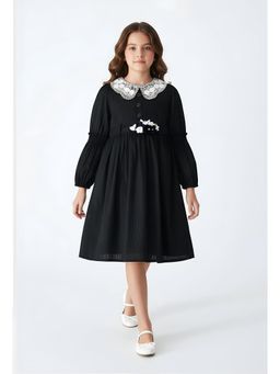 Bella Moda - Black Embroidered Knee Length Dress with Belt