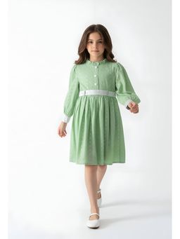 Bella Moda - Green Embroidered Knee Length Dress with Belt