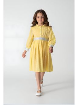 Bella Moda - Yellow Embroidered Knee Length Dress with Belt