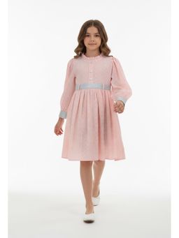 Bella Moda - Pink Embroidered Knee Length Dress with Belt