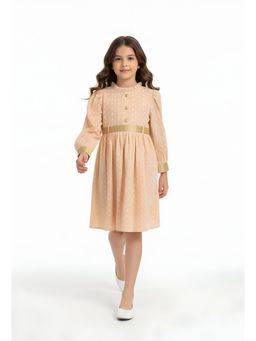Bella Moda - Beige Embroidered Knee Length Dress with Belt