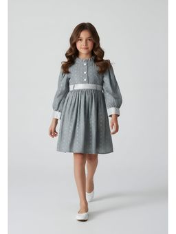 Bella Moda - Grey Embroidered Knee Length Dress with Belt