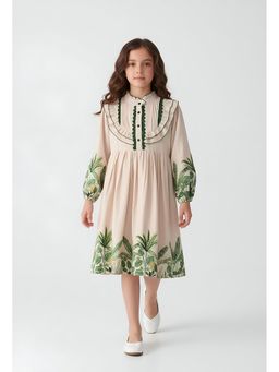 Bella Moda - Beige Printed Knee Length Dress