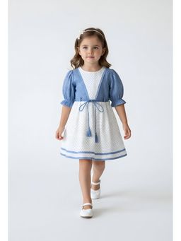 Bella Moda - Blue Printed Knee Length Dress with Belt
