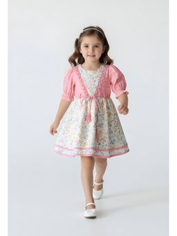 Bella Moda - Peach Floral Knee Length Dress with Belt