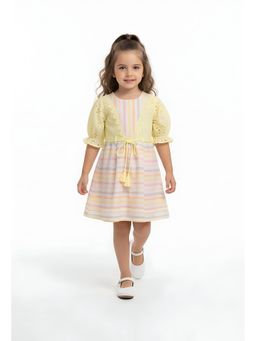 Bella Moda - Yellow Stripes Knee Length Dress with Belt