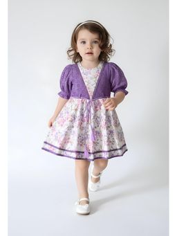 Bella Moda - Purple Floral Knee Length Dress with Belt