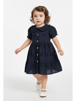 Bella Moda - Navy Blue Embroidered Knee Length Dress