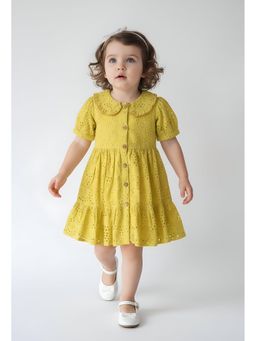 Bella Moda - Yellow Embroidered Knee Length Dress