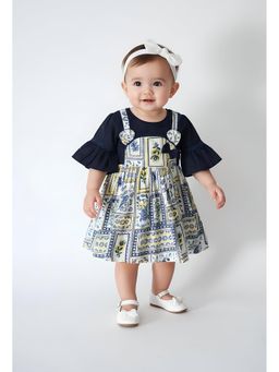 Bella Moda - Navy Blue Printed Knee Length Dress