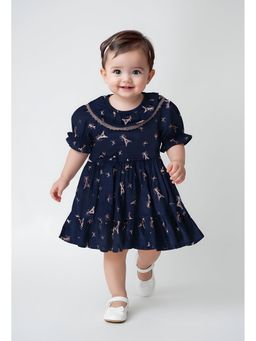 Bella Moda - Navy Blue Printed Knee Length Dress