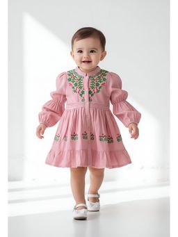 Bella Moda - Pink Embroidered Knee Length Dress