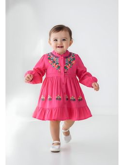 Bella Moda - Pink Embroidered Knee Length Dress