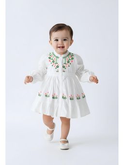 Bella Moda - White Embroidered Knee Length Dress