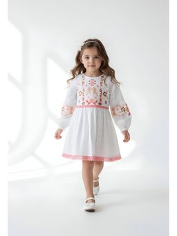 Bella Moda - White Embroidered Knee Length Dress