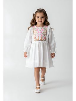 Bella Moda - White Embroidered Knee Length Dress