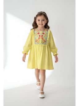 Bella Moda - Yellow Embroidered Knee Length Dress